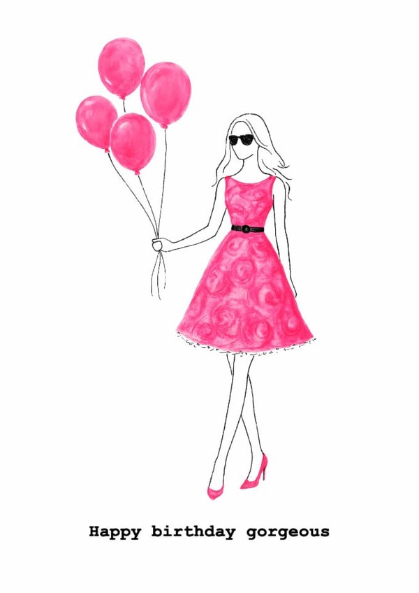 Stylish Pink Dress Birthday Card – Happy Birthday Gorgeous created by Proud London