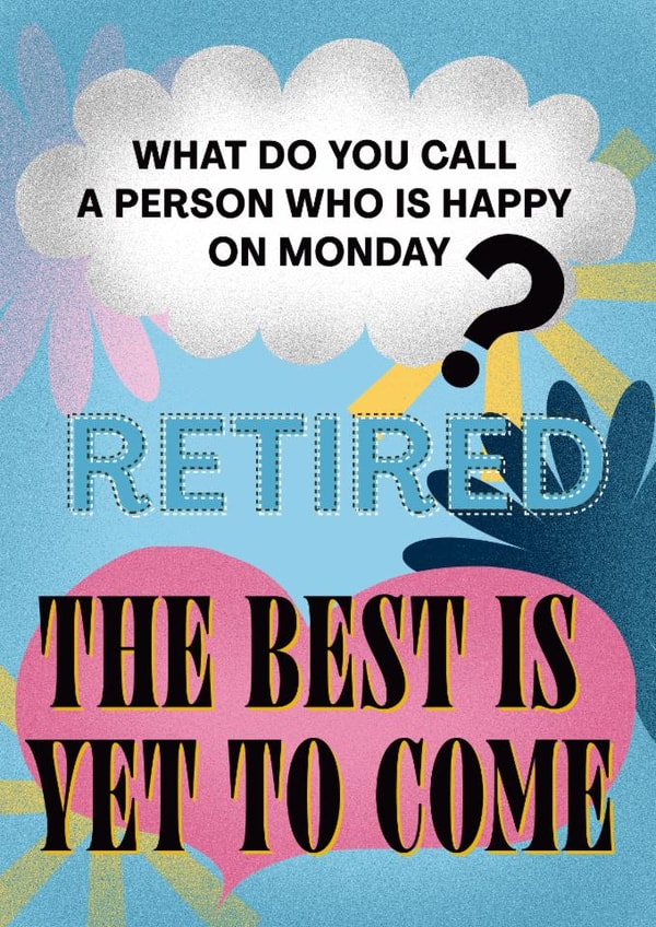 Happy and new starting card for retired people created by Vektorama