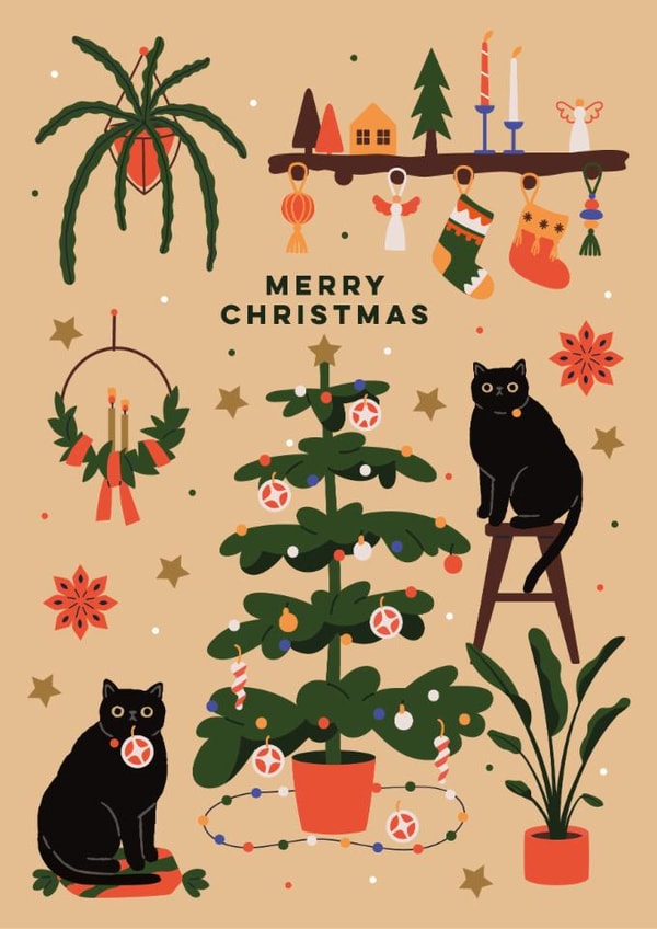 Cute Christmas Card - Christmas Tree - Cats created by Eli the Goat