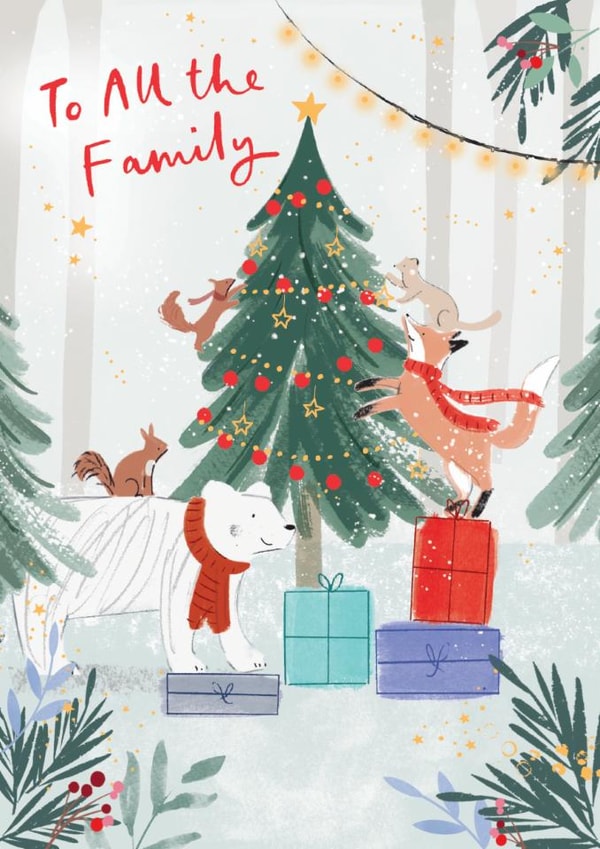 Cute Christmas Card - To All The Family - Festive Animals created by Paperlink and Meraki Greeting Cards