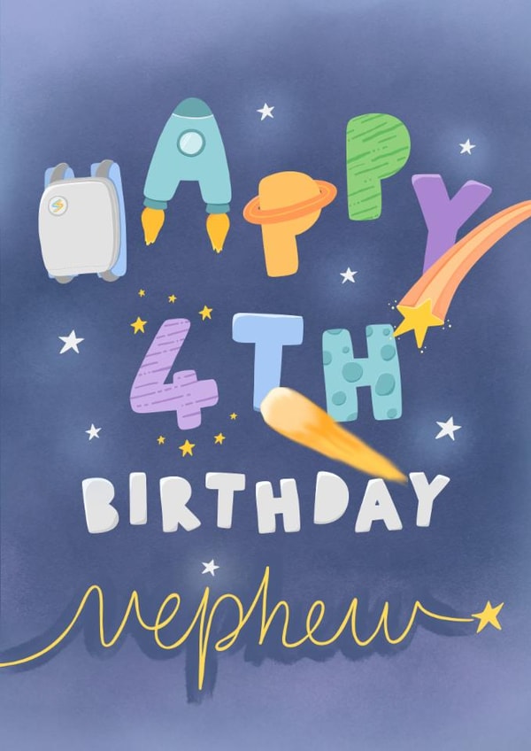 Cute Birthday Card - 4th - For Nephew - Space created by Macie Dot Doodles