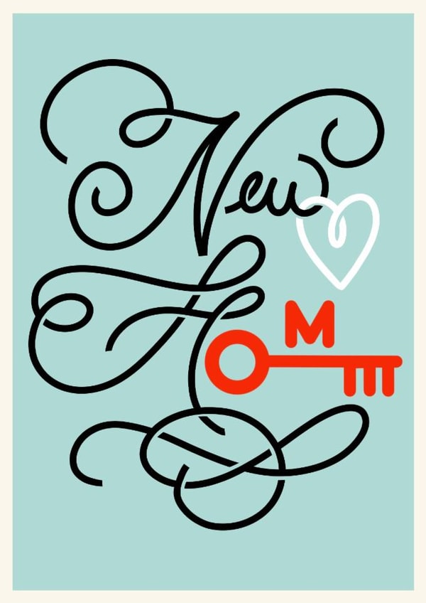 Typography ‘‘new home’ card with key for friends friends family created by catantrell