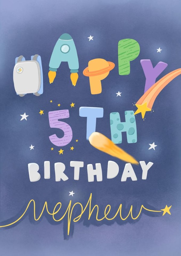 Cute Birthday Card - 5th - For Nephew - Space created by Macie Dot Doodles