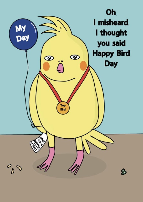 Funny Birthday Card - Bird Day - Balloon created by Blessherlittleartoons by Amy