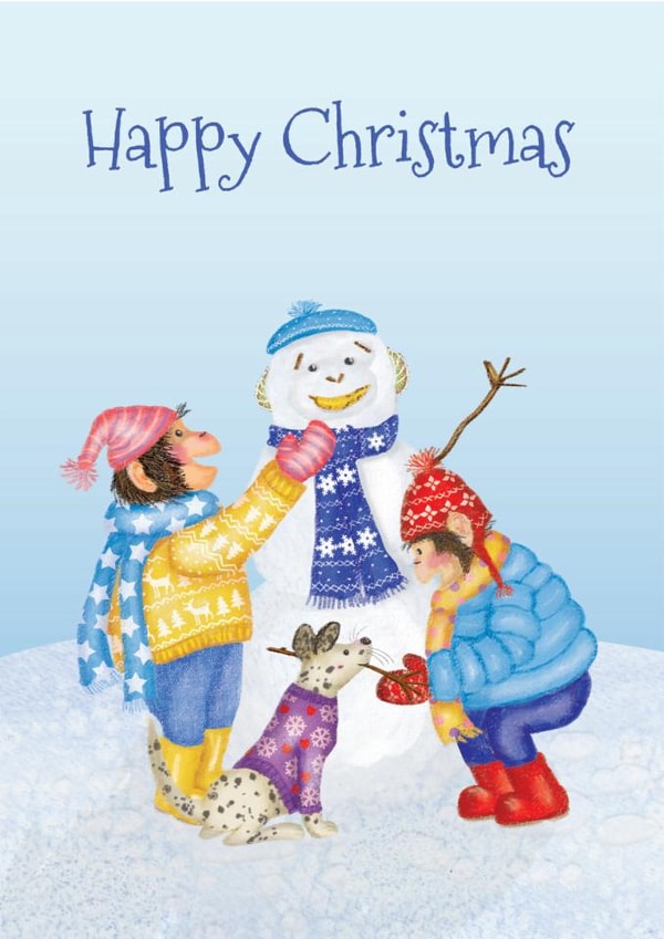Cute Christmas card featuring chimps building a snowman created by LeopardyNonsense