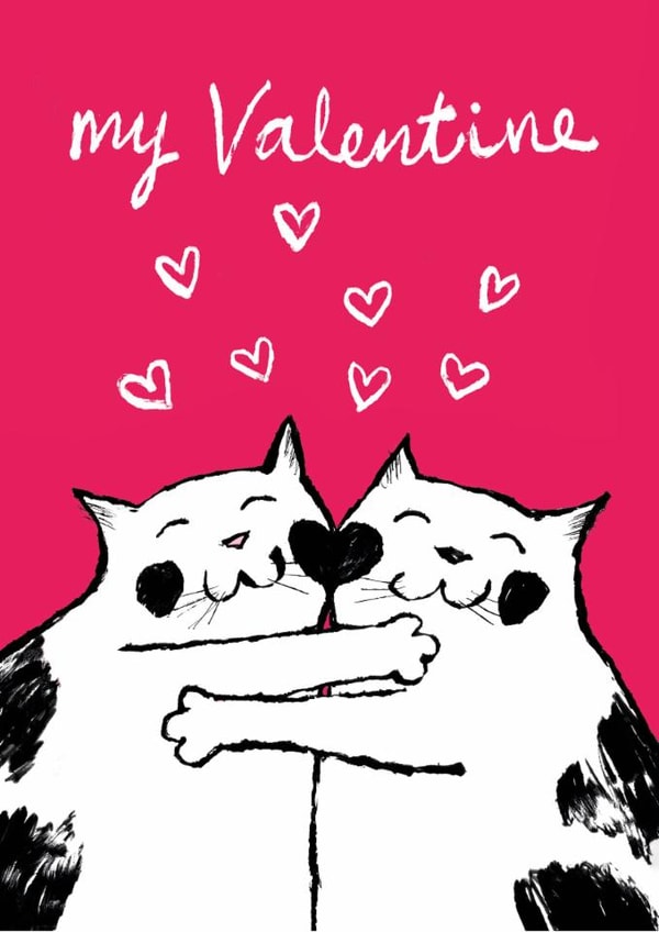 Cute Valentine's Day Card - Cats - Hugging - hearts created by Paper Bird