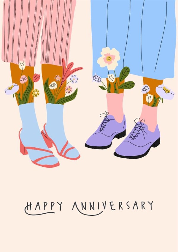 Classic Anniversary Card - Flowers - Colourful Shoes & Socks created by Sad Girl Illustration