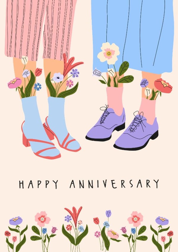 Classic Anniversary Card - Flowers - Colourful Shoes & Socks created by Sad Girl Illustration