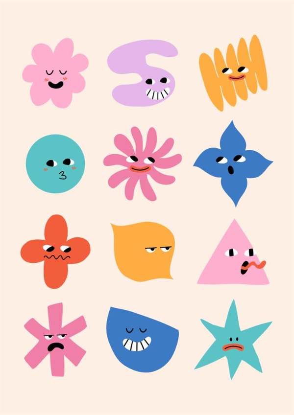 Cute Love & Friendship/Just Because Card - Silly Faces - Abstract Shapes created by Sad Girl Illustration