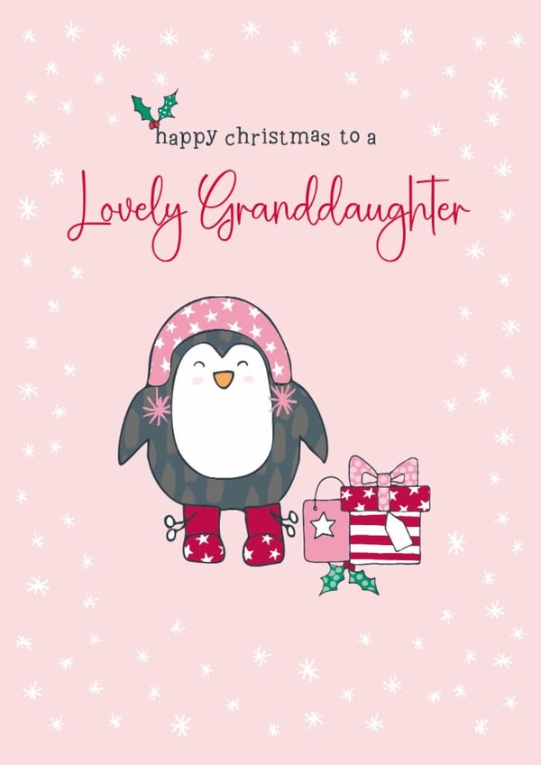 Cute Christmas Card - For Lovely Granddaughter - Penguin created by Molly Mae