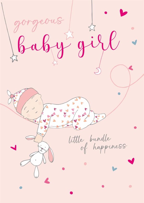 Traditional New Baby Card - Baby Girl - Little Bundle Of Happiness created by Molly Mae