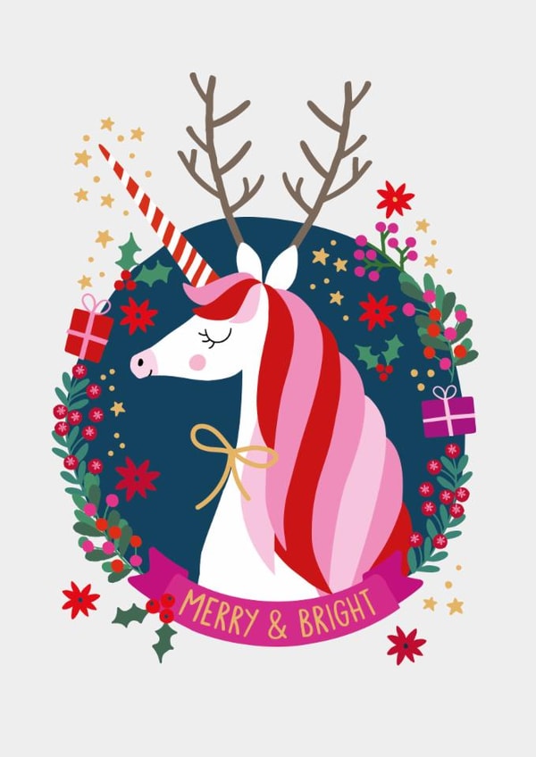 Cute Christmas Card – Pink Unicorn created by Mifkins