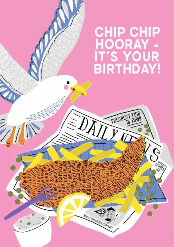 Funny Birthday Card - Seagull - Fish And Chips created by THE PRINTED SQUARE STUDIO