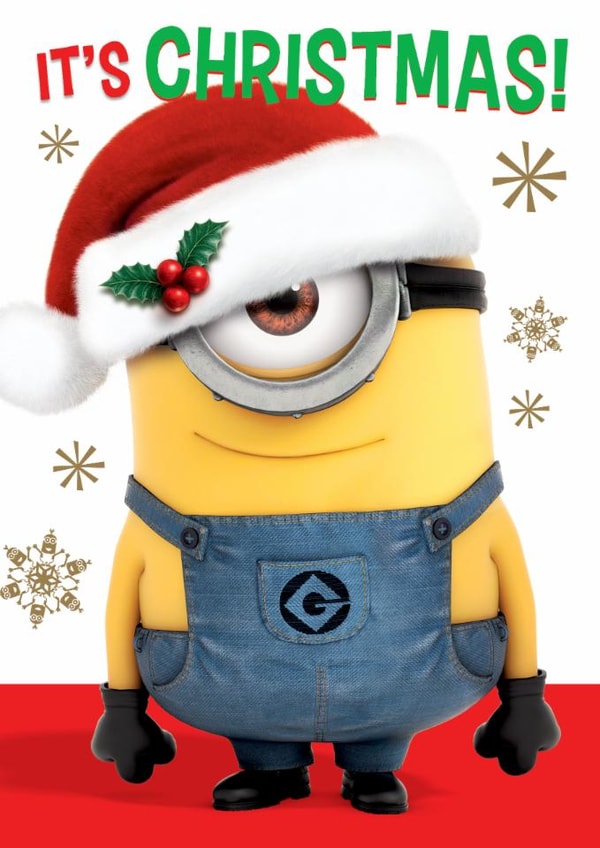 Classic Christmas Card – Minions It’s Christmas – Festive Santa Hat Design created by Danilo