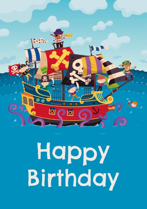 Cute Kids Birthday Card - Pirate Ship - By Ian Cunliffe created by Paper Bird