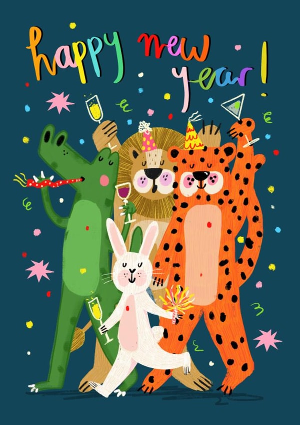 Cute New Year Card - Party Animals created by NICHOLA COWDERY ILLUSTRATIONS
