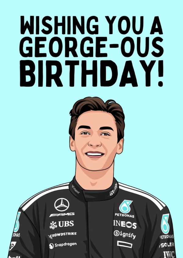 Funny Birthday Card - George Russell - F1 created by Sundiva Designs