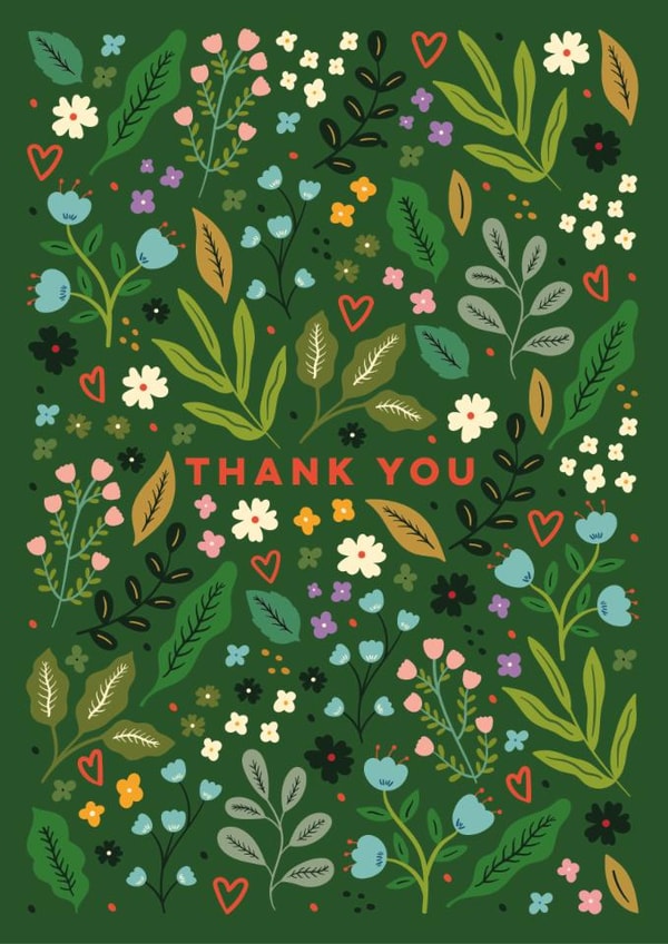 Pretty Thank You Card - Wildflower Meadow And Hearts created by Eli the Goat