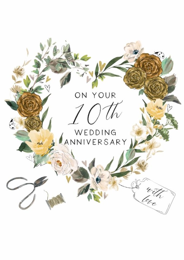 Traditional 10th Wedding Anniversary Card - Floral Heart created by Katie Phythian Design