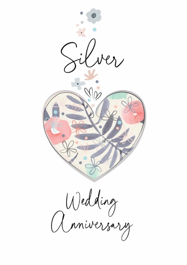 Traditional 25th Wedding Anniversary Card - Silver - Floral Heart created by Katie Phythian Design