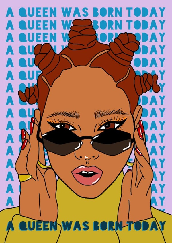 Arty Birthday Card - Space Buns Queen created by Ella-Mia Grant