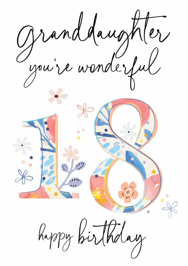 Traditional 18th Birthday Card - For Granddaughter - Floral created by Katie Phythian Design