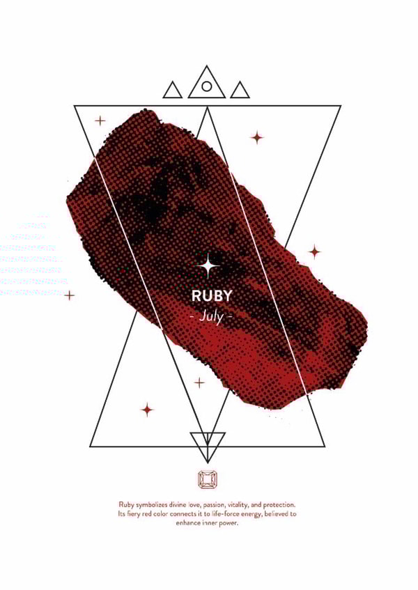 Radiant in Ruby: Celebrate Your July Sparkle - birthstone greetings card created by @theoddprint