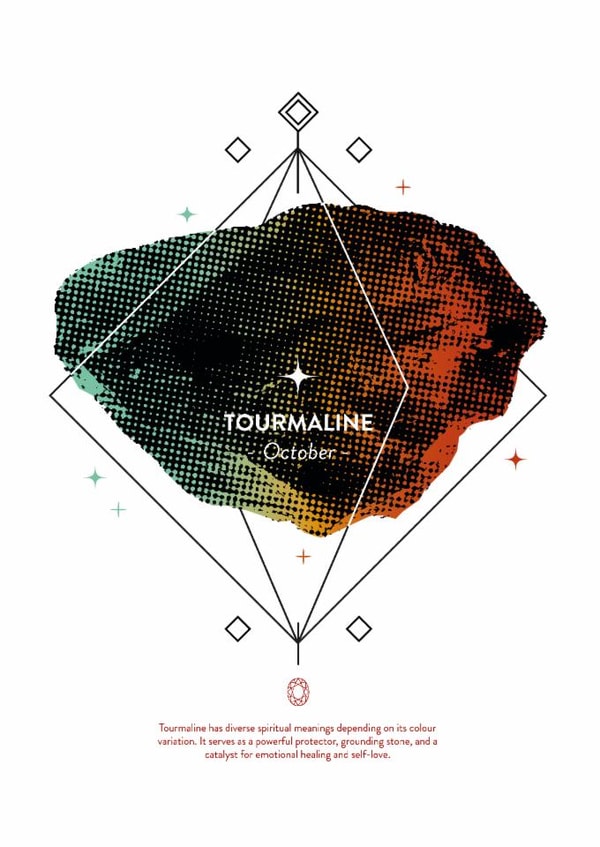 Your October Sparkle: Tourmaline Magic - Birthstone greetings card created by @theoddprint