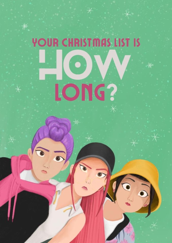 Funny Christmas Card - K-Pop Demon Hunters - Christmas List created by Sian Moore Illustration