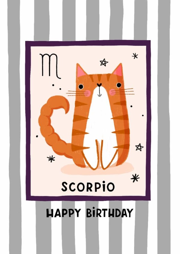 Cute Birthday Card - Scorpio Cat created by Nicola Watson
