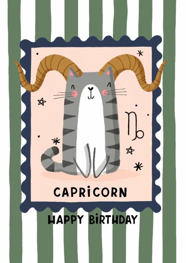 Cute Birthday Card - Capricorn Cat created by Nicola Watson