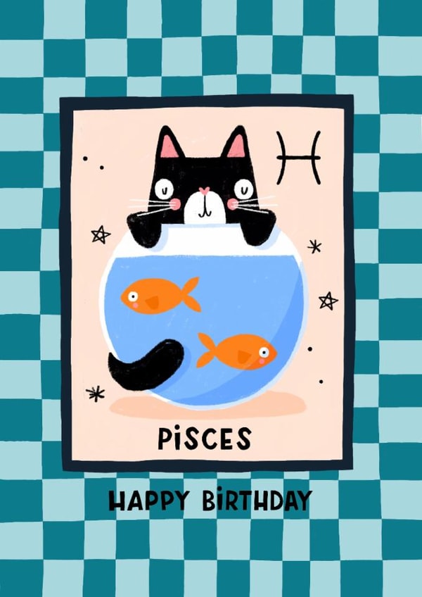 Cute Birthday Card - Pisces Cat created by Nicola Watson