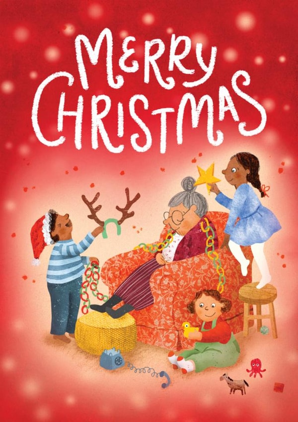 Cute Christmas Card - Sleeping Grandma - Children created by Emily Nash Illustration