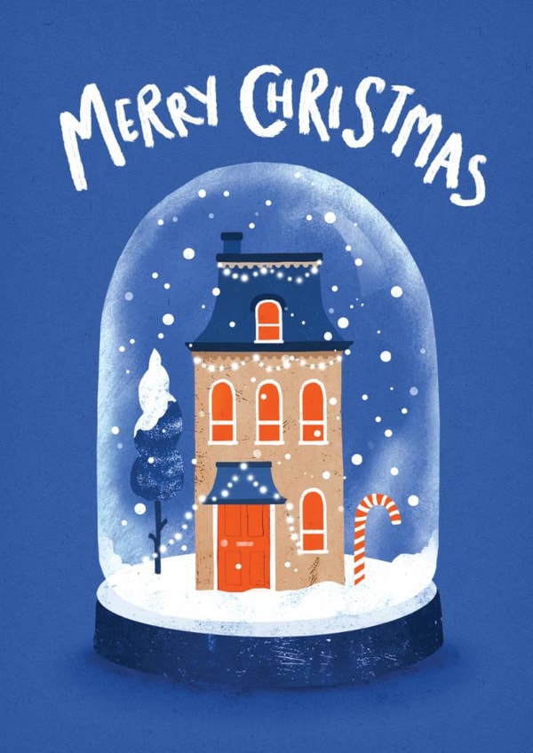 Classic Christmas Card - Snow Globe - House created by Emily Nash Illustration