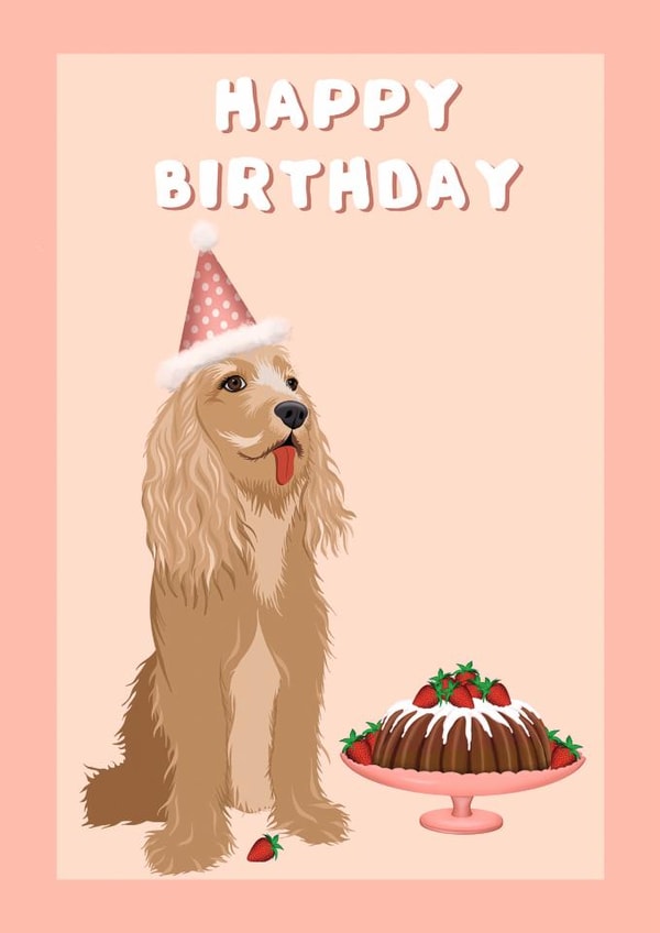 Cute Birthday Card - Golden Spaniel - Cake created by Suzanne Taktak