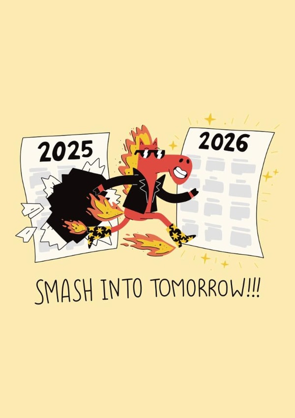 Funny Fire Horse New Year Card – Smash into 2026 with Style! created by Frau Vogel (JL)