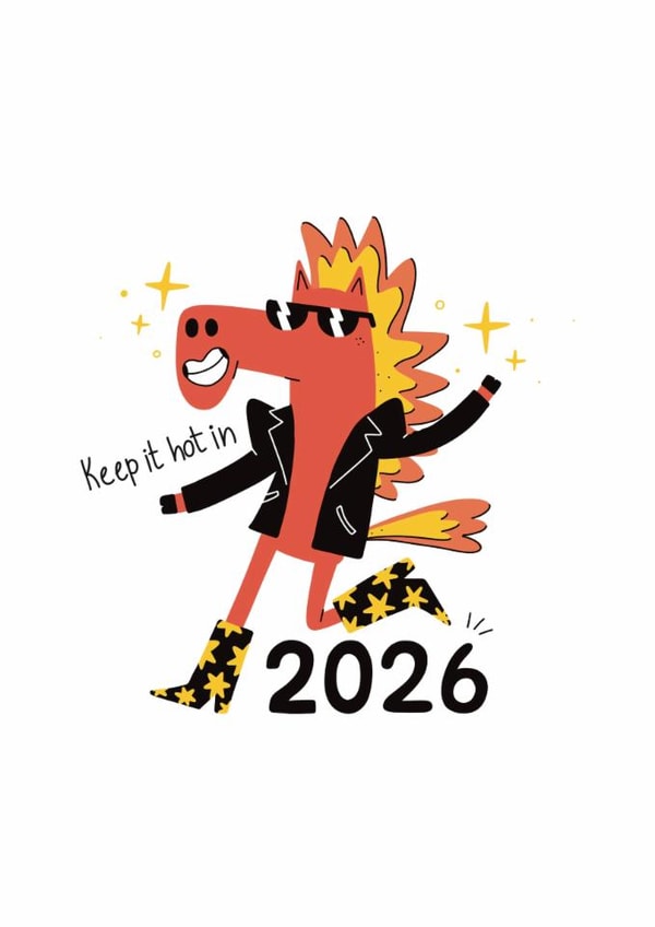 Funny Fire Horse New Year Card – Keep It Hot in 2026! created by Frau Vogel (JL)