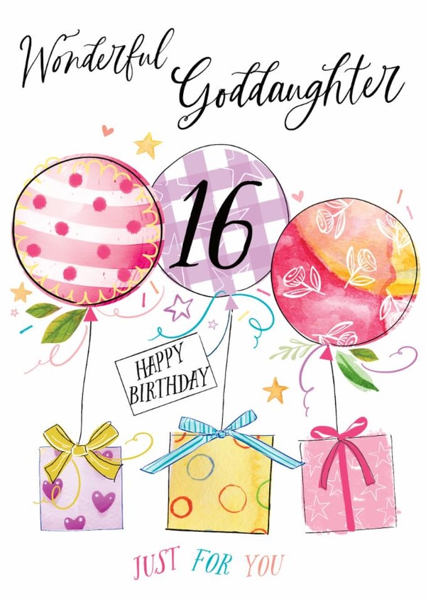 Traditional 16th Birthday Card - For Goddaughter - Balloons created by Katie Phythian Design