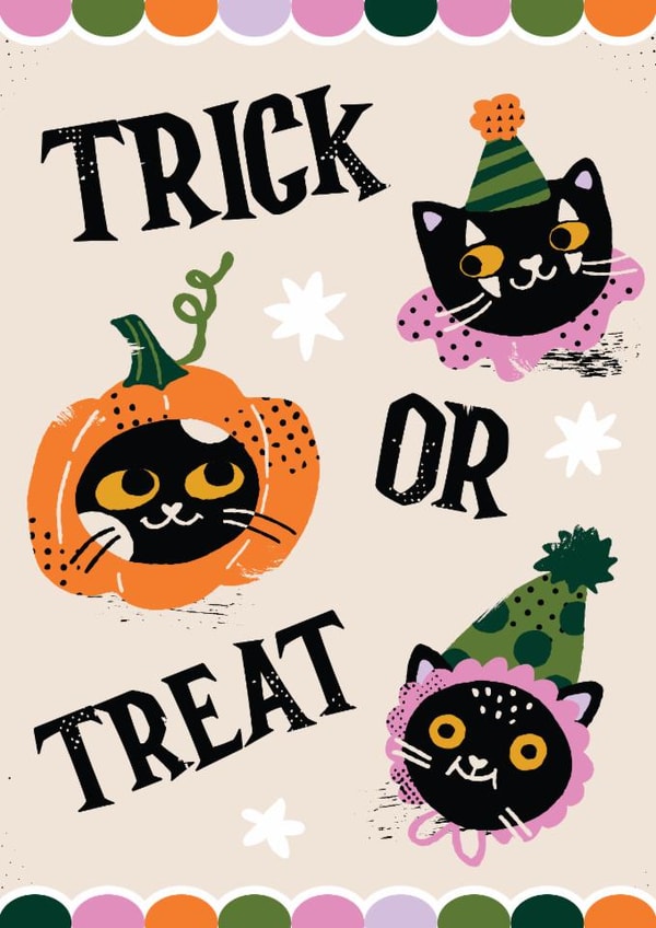 Cute Halloween Card - Trick Or Treat - Cats created by Weronika Salach