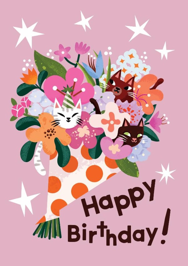 Cute Birthday Card - Cats - Bunch Of Flowers created by Weronika Salach
