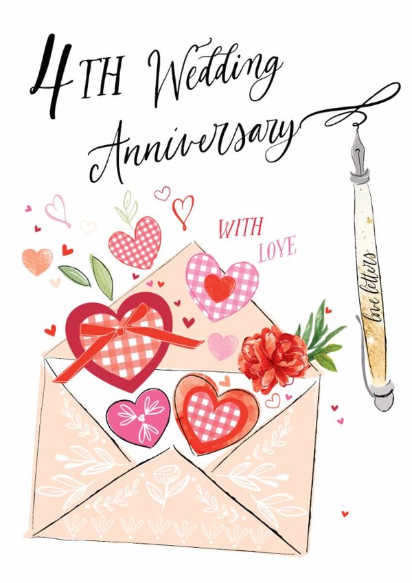 Traditional 4th Wedding Anniversary Card - With Love - Letter created by Katie Phythian Design