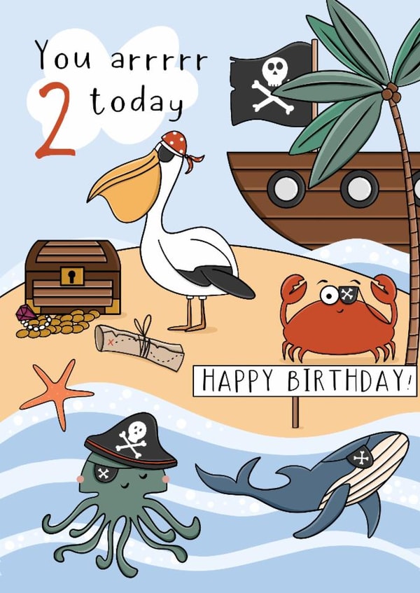 Cute 2nd Birthday Card - For Him - Pirate Themed created by Little Prints Fred Designs