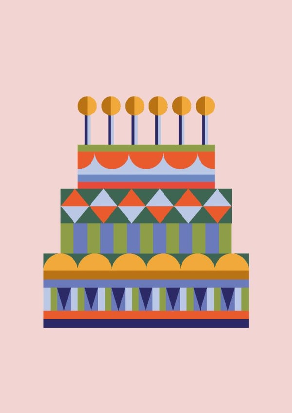 Classic Birthday Card – For Him - Modern Graphic Birthday Cake created by Liina Lember