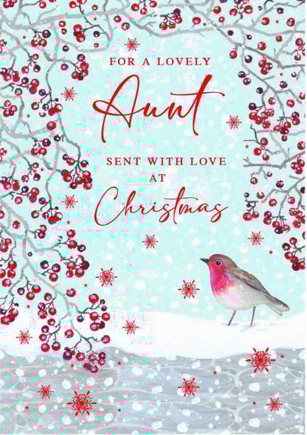 Traditional Christmas Card - For Aunt - Robin berries created by Nigel Quiney