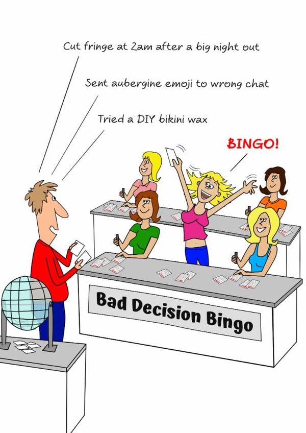 Funny Birthday Card - Bad Decision Bingo - For Her created by Swizzoo