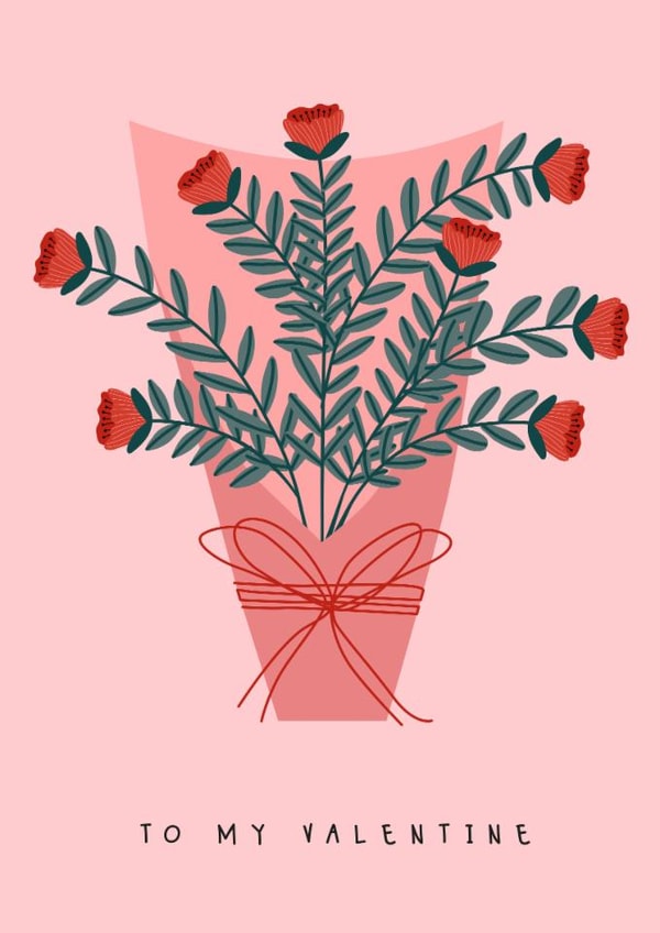 Classic Valentine's Day Card - Bunch Of Flowers - Modern created by Sad Girl Illustration