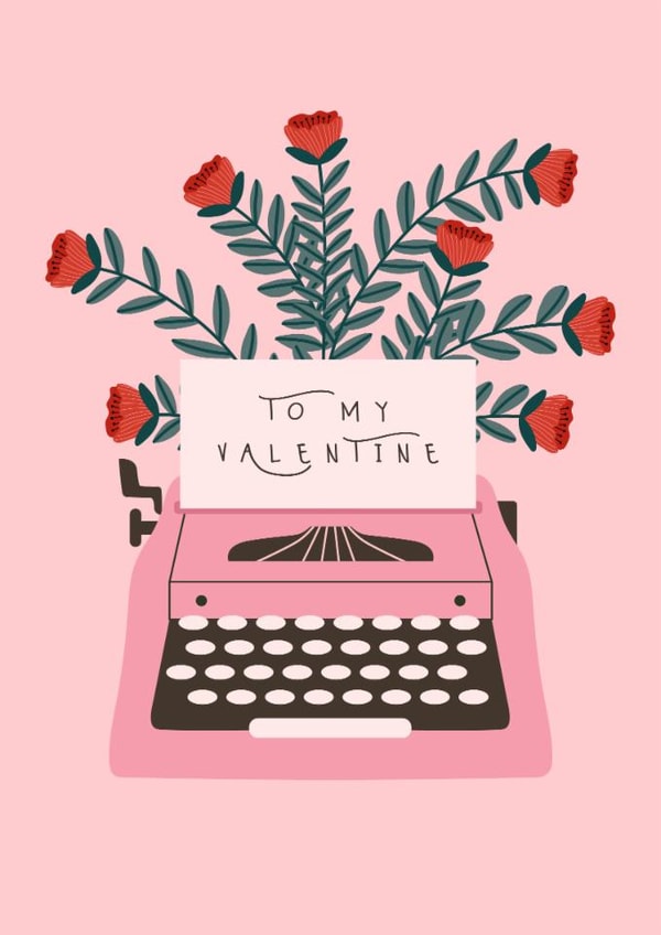 Classic Valentine's Day Card - Typewriter - Flowers created by Sad Girl Illustration