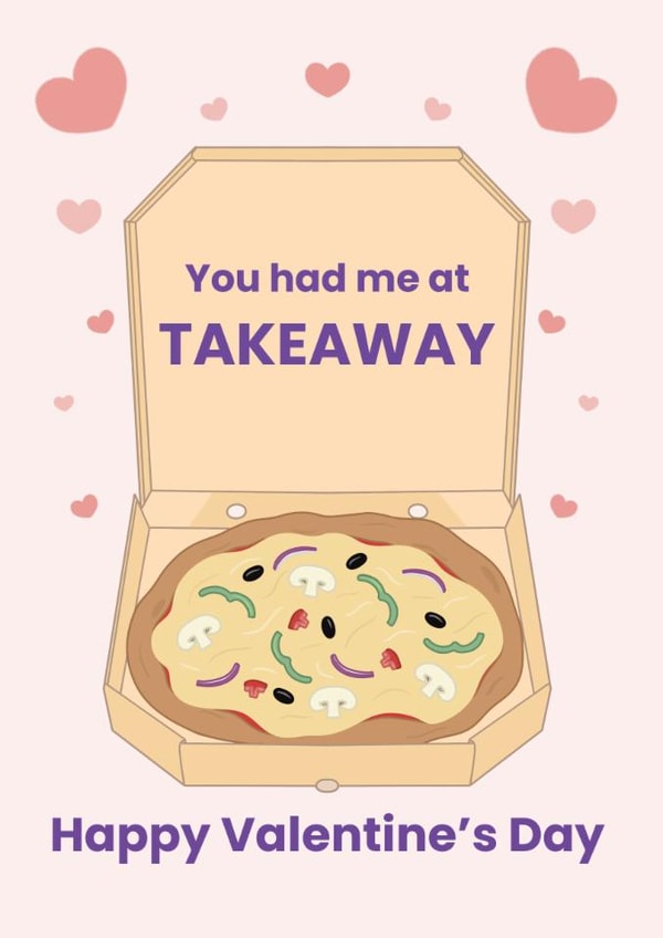 Funny Valentine's Card - You Had Me At Takeaway - Food Lover - Playful Pastels created by @Cupsie's Creations