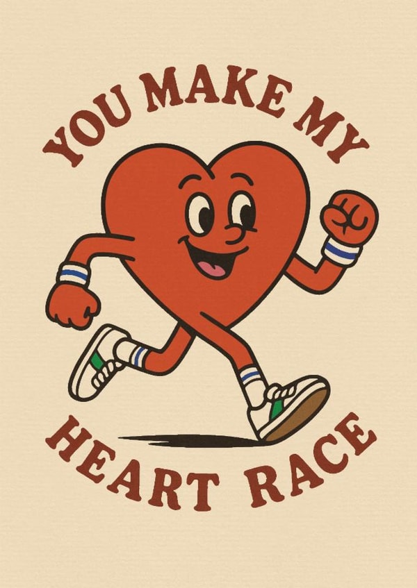 Retro Valentine / Anniversary Card - For Him / Her - You Make My Heart Race Pun created by Sydney Jo Designs