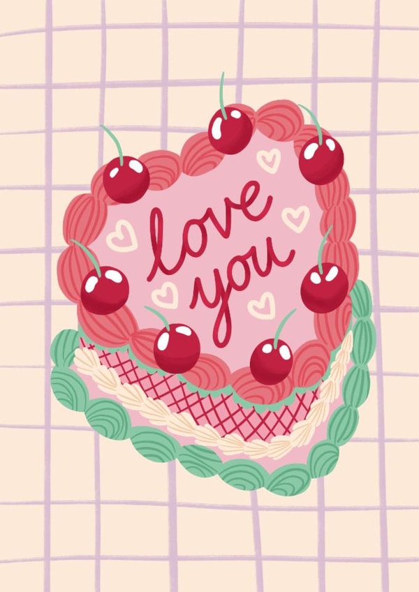 Pretty Valentine's Day Card - Cherry Heart Cake created by Jessie Maeve Studio